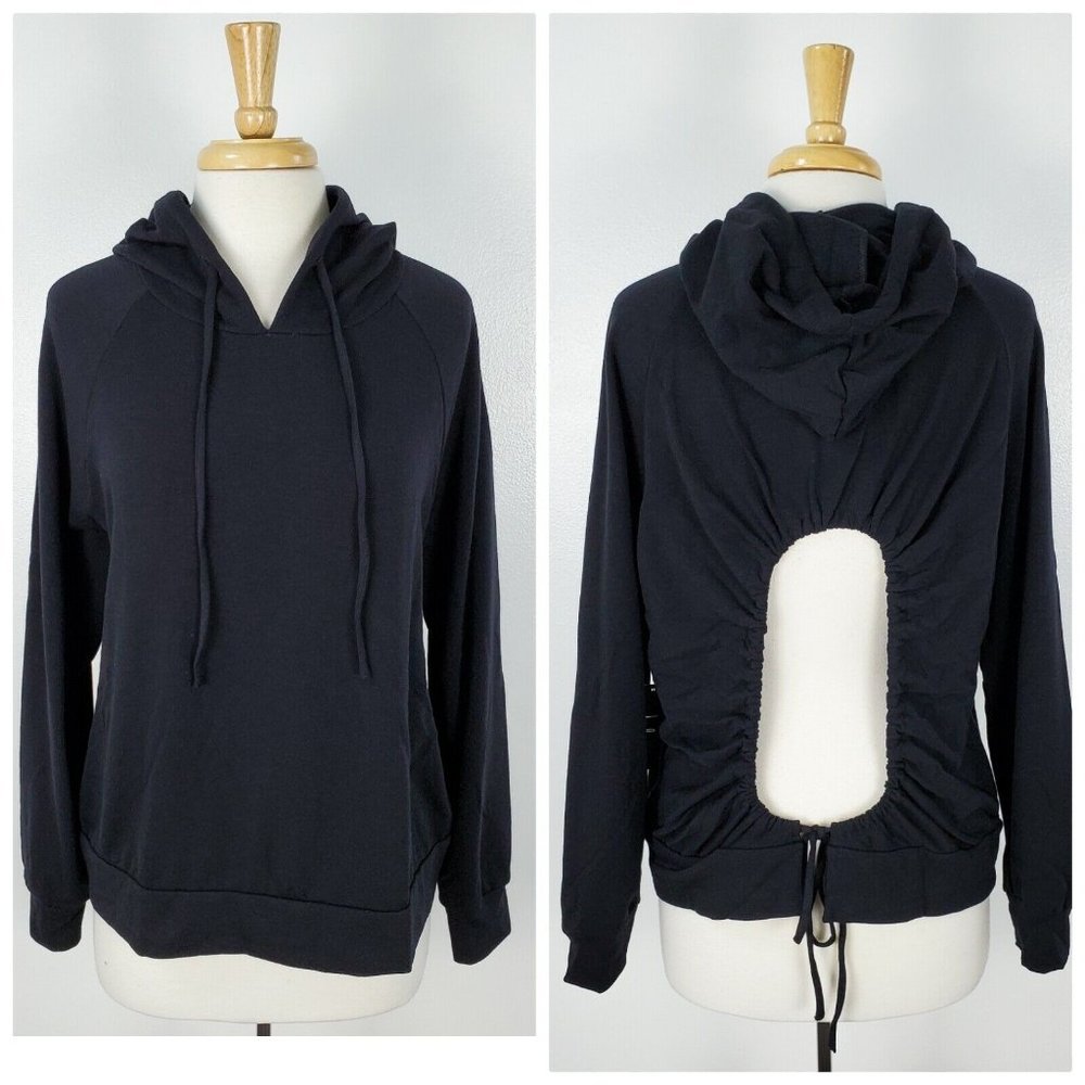 Lulus Sweater Womens Medium Black Back Cutout Year Round Hoodie Pullover NEW